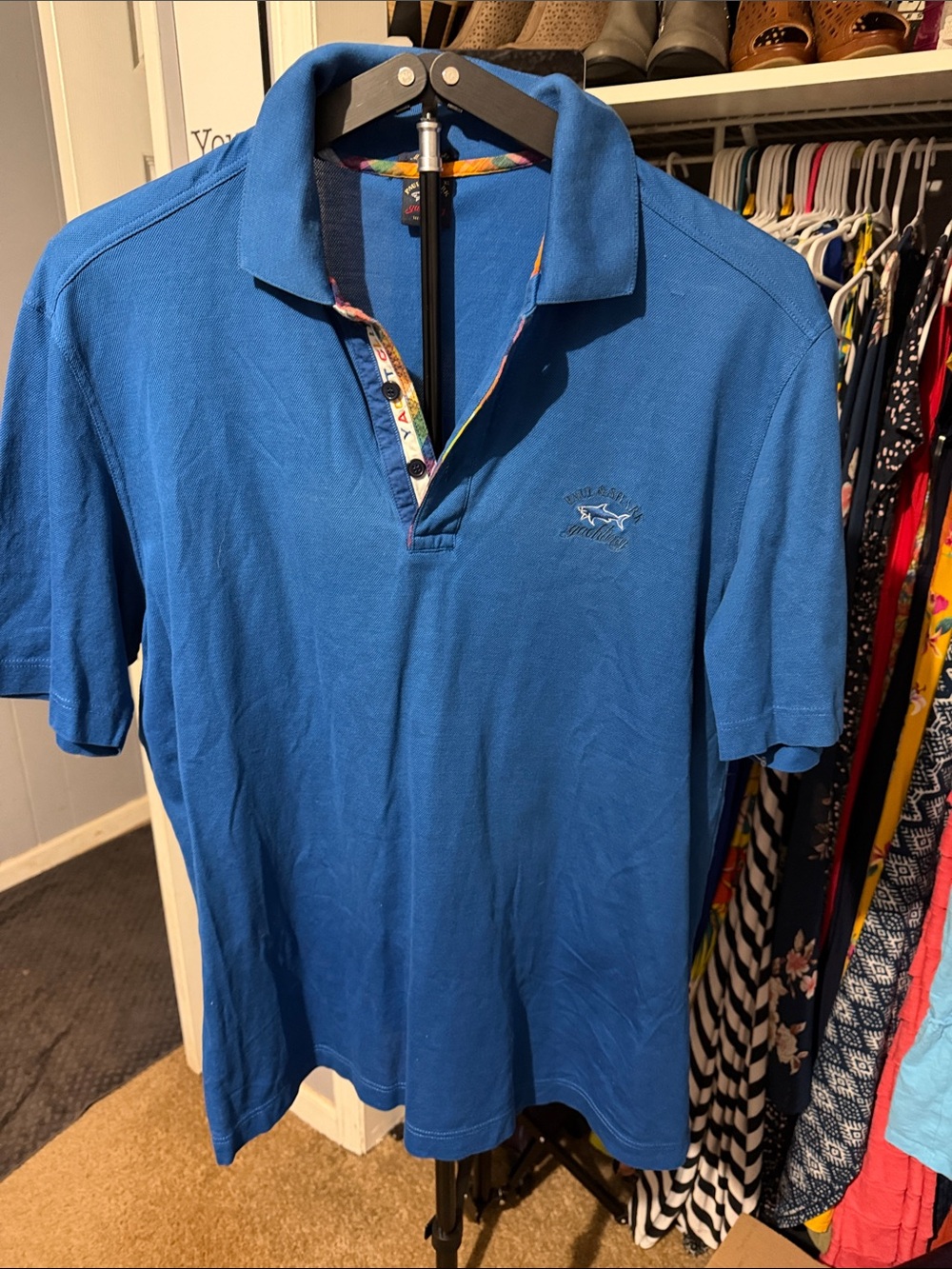Paul & Shark Royal Blue Short Sleeve Polo with Embroidered Shark Logo